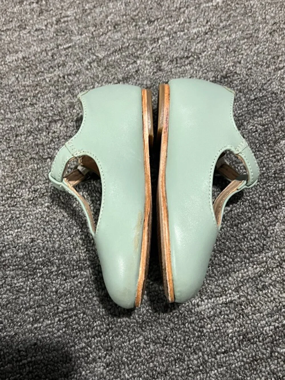 Zara Toddler Girl Leather T Strap Ballet Flats Sheepskin Rubber Sole Green Sz 22